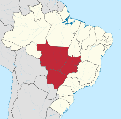 A map of Brazil highlighting the Central-West region, known for its vast wetlands, rich wildlife, and historical significance.