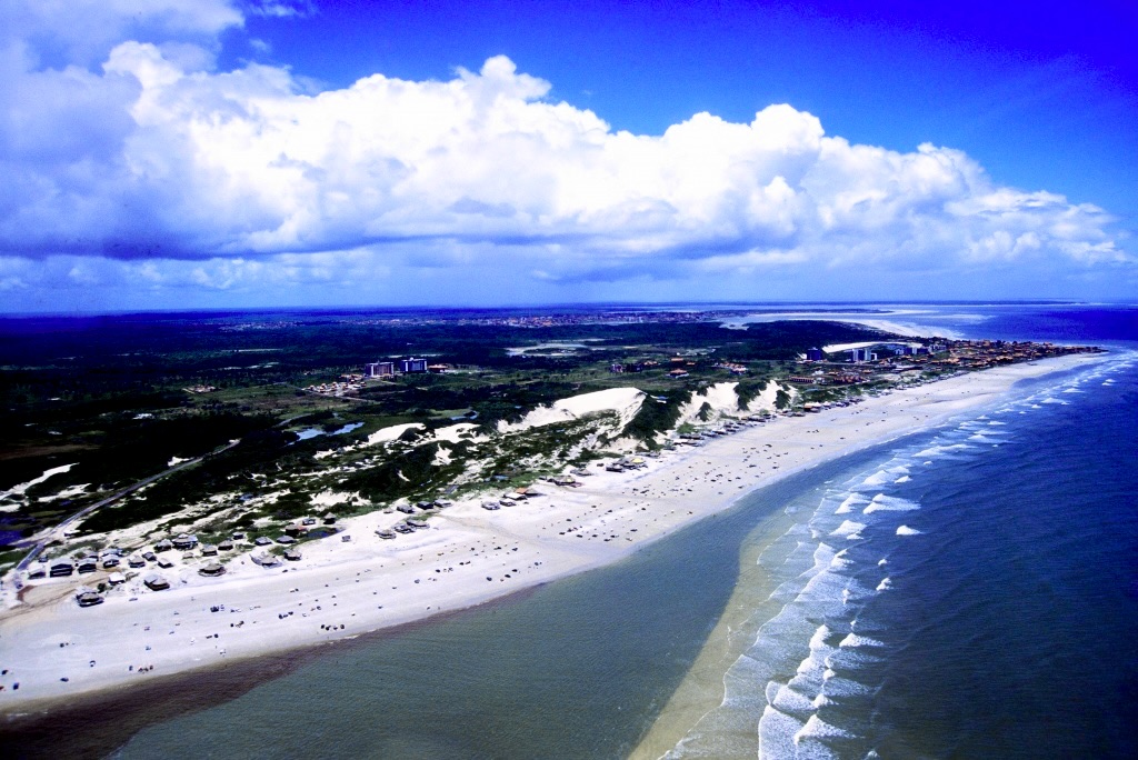 A stunning view of Praia do Atalaia, with its golden sands and crystal-clear waters, located in the state of Pará, Brazil.