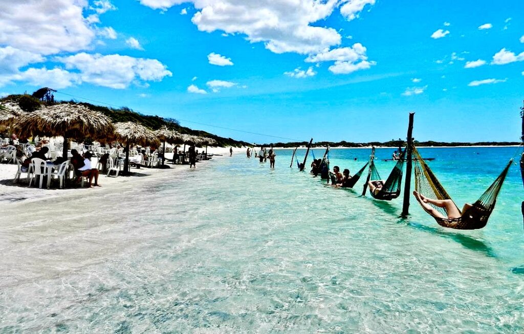 A breathtaking view of Jericoacoara, with its sand dunes, lagoons, and clear skies, located in Ceará, Brazil.