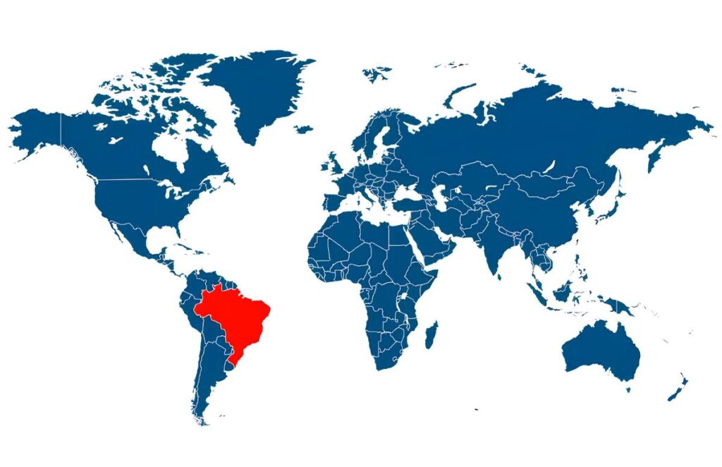 Brazil in the World. The largest country in South America and the fifth largest in the world. Credit: Brasil EScola.