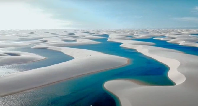Stunning aerial view of the Lençóis Maranhenses National Park, full of blue lagoons.