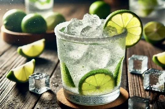 A refreshing glass of caipirinha with lime and ice, Brazil’s most famous cocktail made with cachaça.